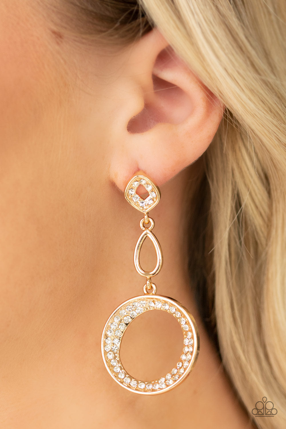 Paparazzi On The Glamour Scene - Gold Rhinestones Earrings - A Finishing Touch 