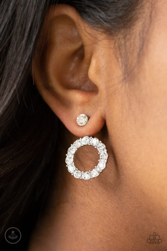 Paparazzi Diamond Halo - White Earrings - A Finishing Touch Jewelry