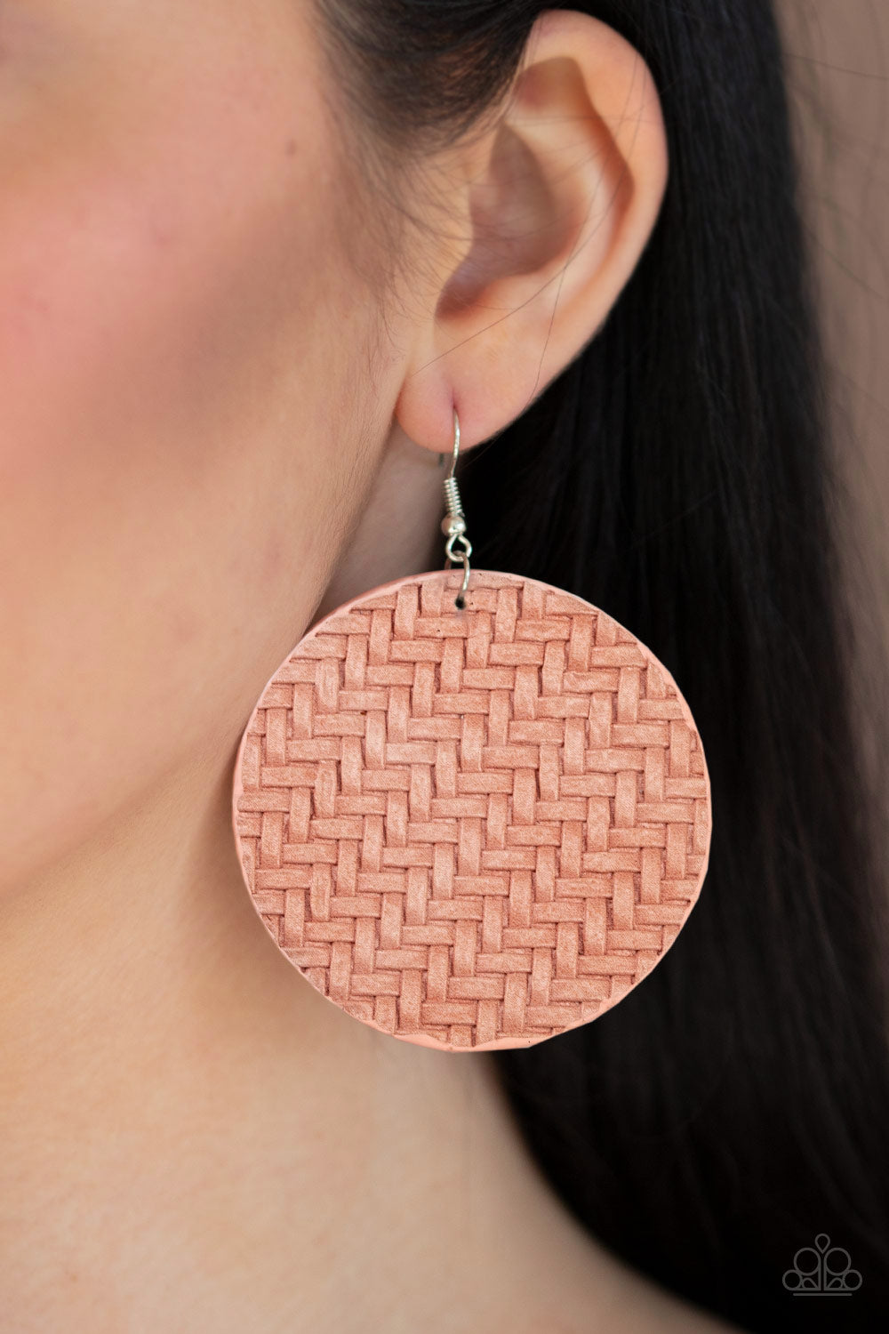 Paparazzi Plaited Plains - Coral Pink Earrings - A Finishing Touch 