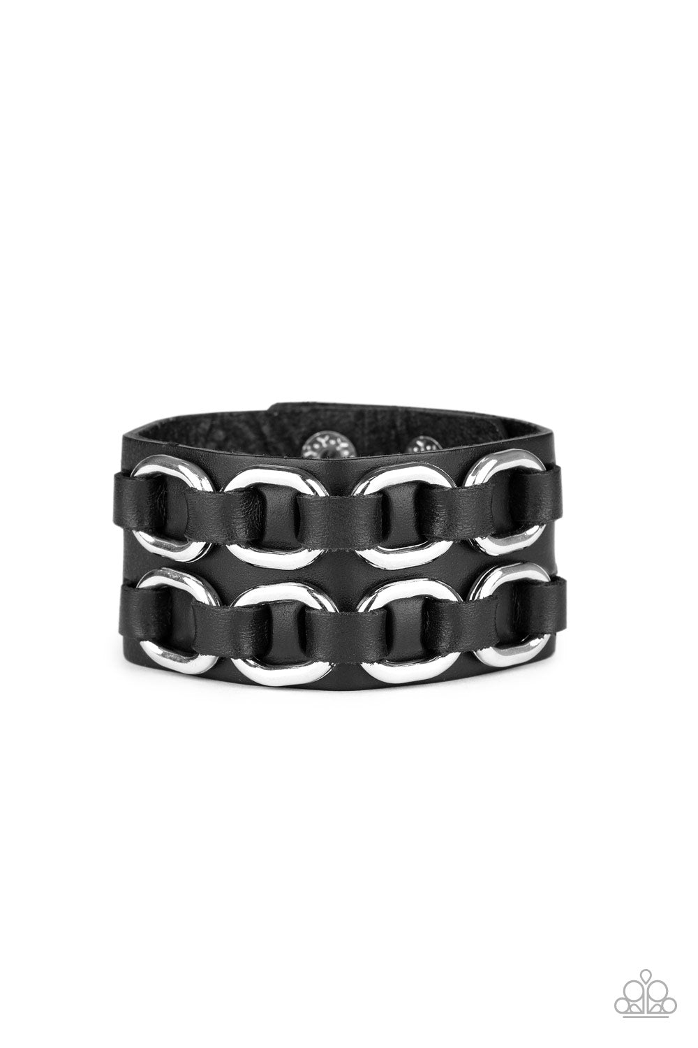 Paparazzi Throttle It Out - Black Leather Band Bracelet - A Finishing Touch 