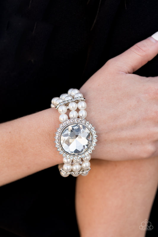 Paparazzi Speechless Sparkle - White Pearl Bracelet - A Finishing Touch 