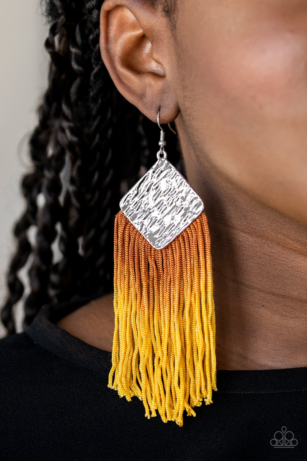 Paparazzi DIP The Scales - Brown to Yellow Fringe Earrings - A Finishing Touch 