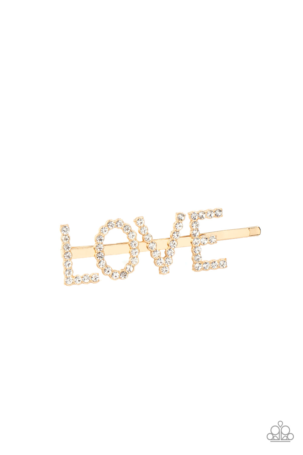 Paparazzi All You Need Is Love - Gold Rhinestone Hair Clip - A Finishing Touch 
