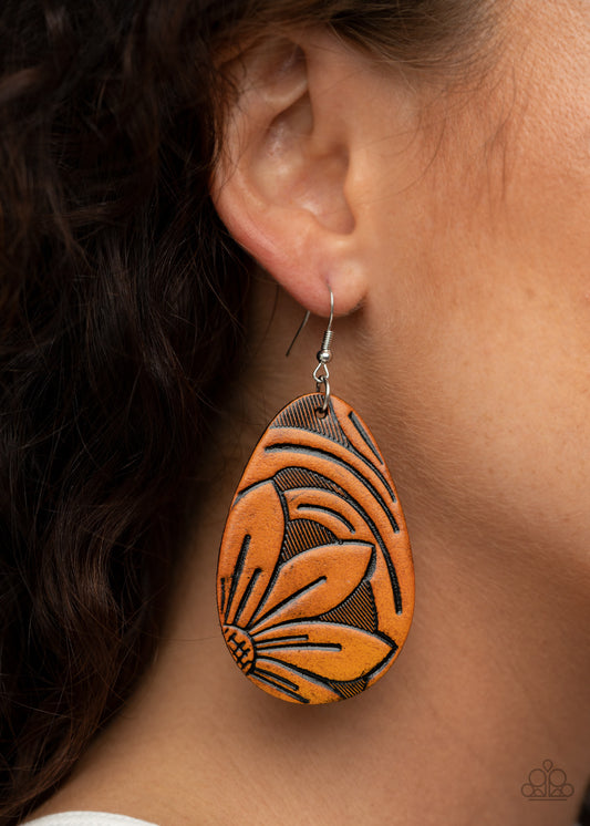 Paparazzi Garden Therapy - Brown Leather Earrings - A Finishing Touch 