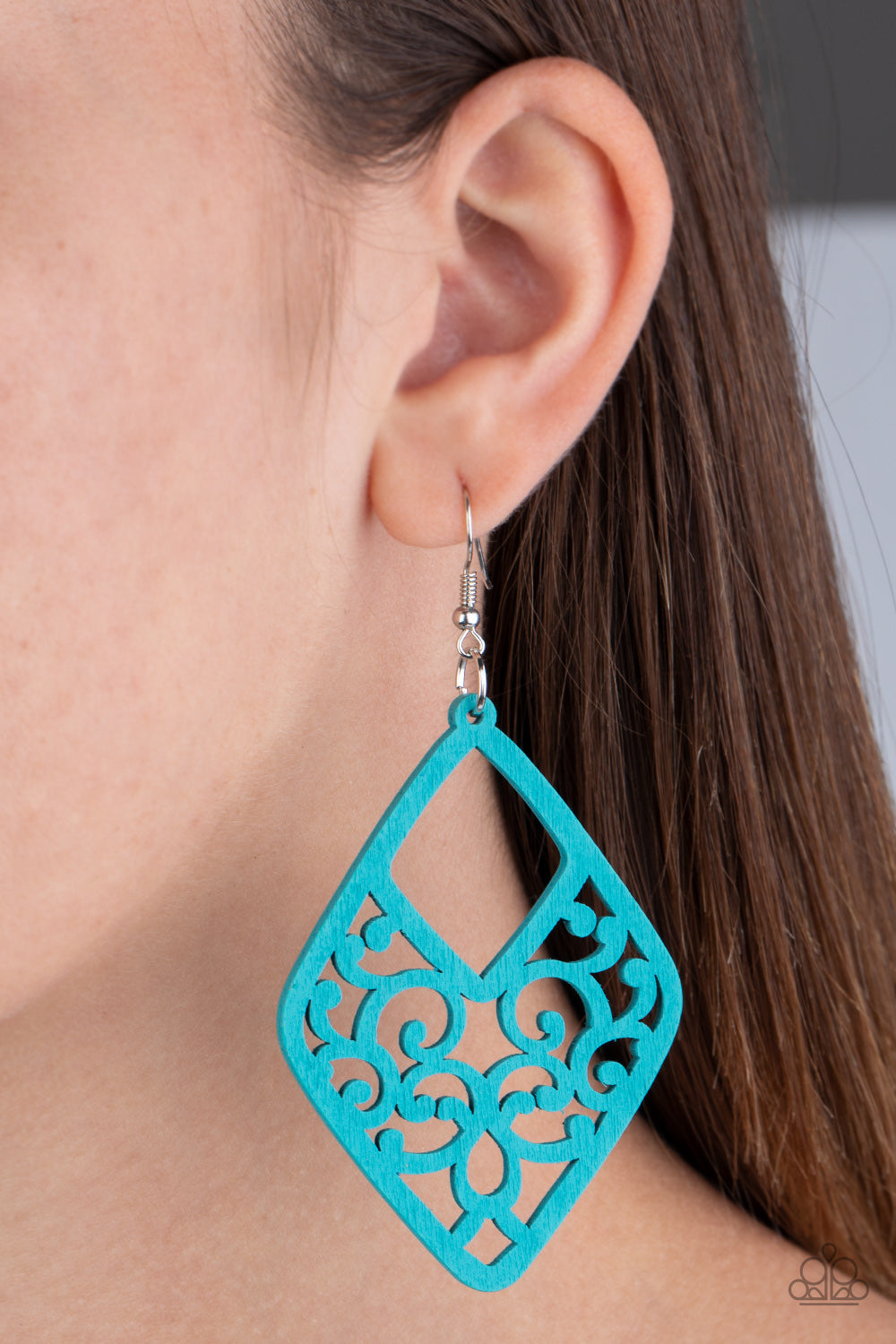 Paparazzi VINE For The Taking - Blue Wooden Earrings - A Finishing Touch 