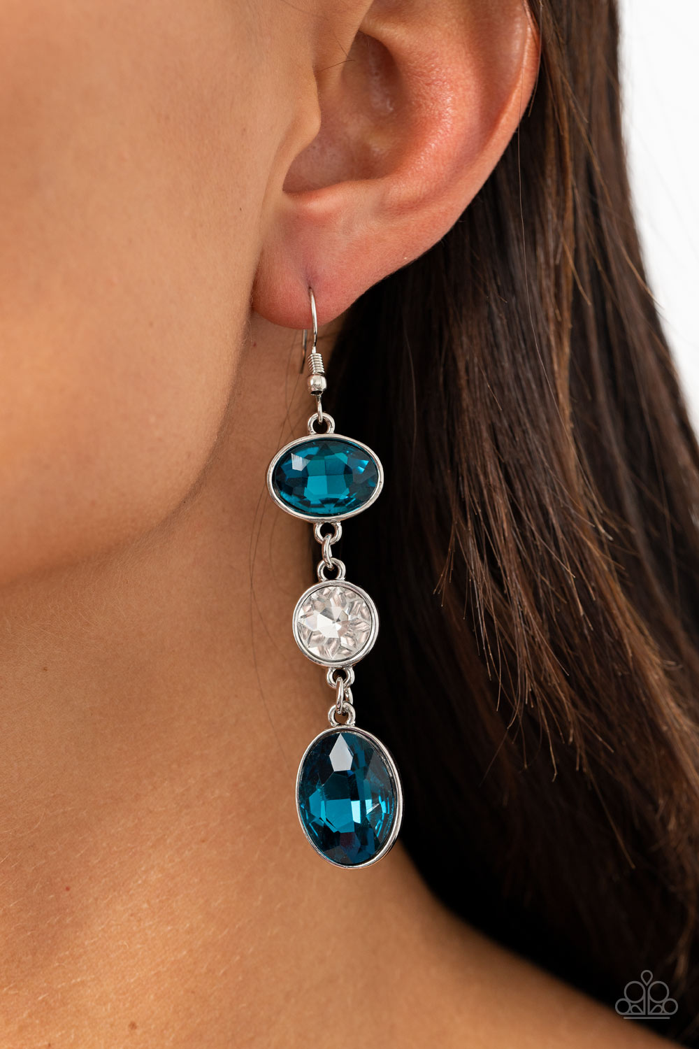 Silver Dangle earrings - Paparazzi The GLOW Must Go On! - Blue Earrings Paparazzi jewelry image