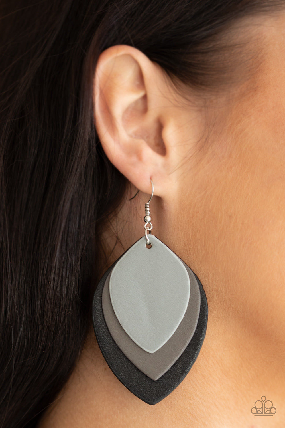 Paparazzi Light as a LEATHER - Black Earrings - A Finishing Touch Jewelry