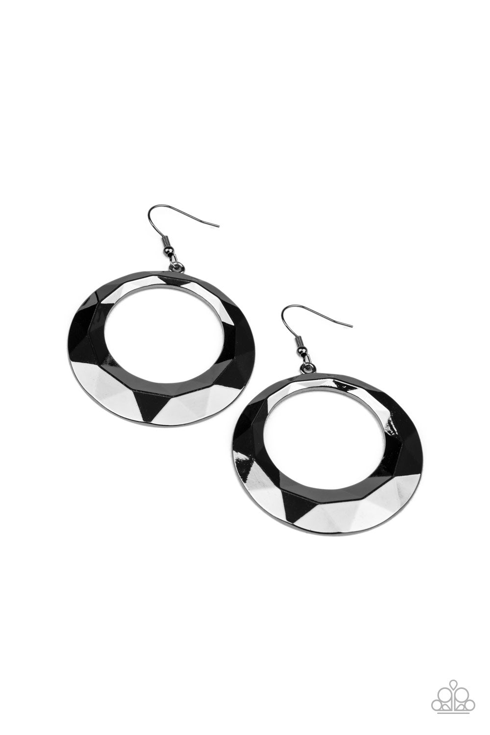 Paparazzi Fiercely Faceted - Black Earrings - A Finishing Touch 