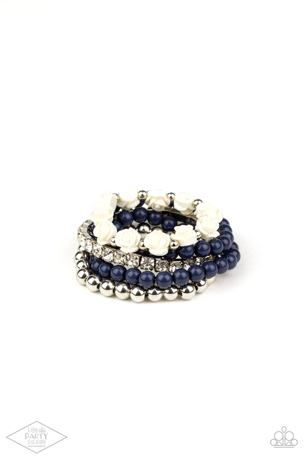 Paparazzi Rose Garden Grandeur - Blue Bracelet - Black Diamond Life of the Party Exclusive - A Finishing Touch Jewelry