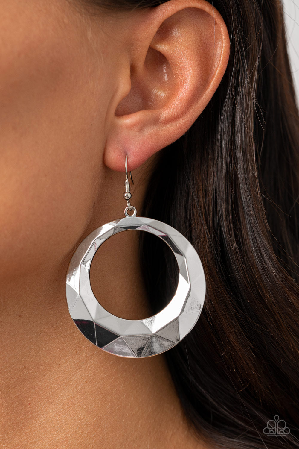 Paparazzi Fiercely Faceted - Silver Earrings - A Finishing Touch 