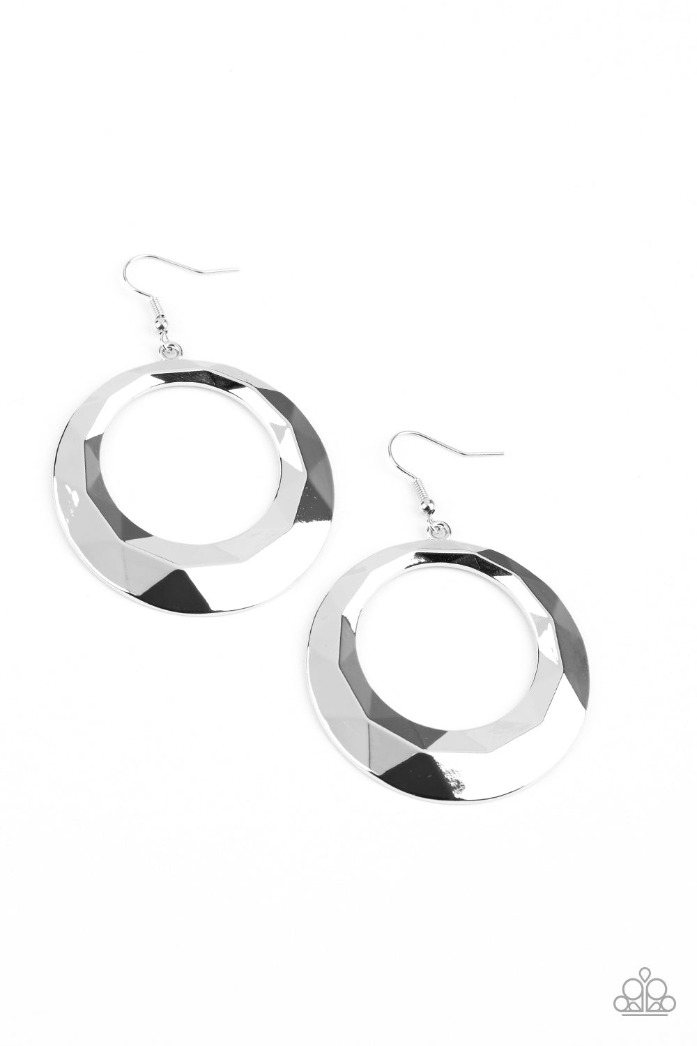 Paparazzi Fiercely Faceted - Silver Earrings - A Finishing Touch 