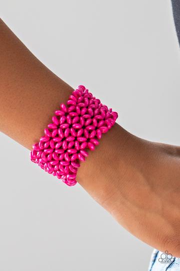 Paparazzi Island Expression - Pink Wooden Bracelet - A Finishing Touch Jewelry