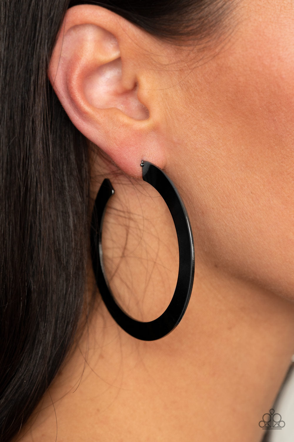 Paparazzi The Inside Track - Black Hoop Earrings - A Finishing Touch 