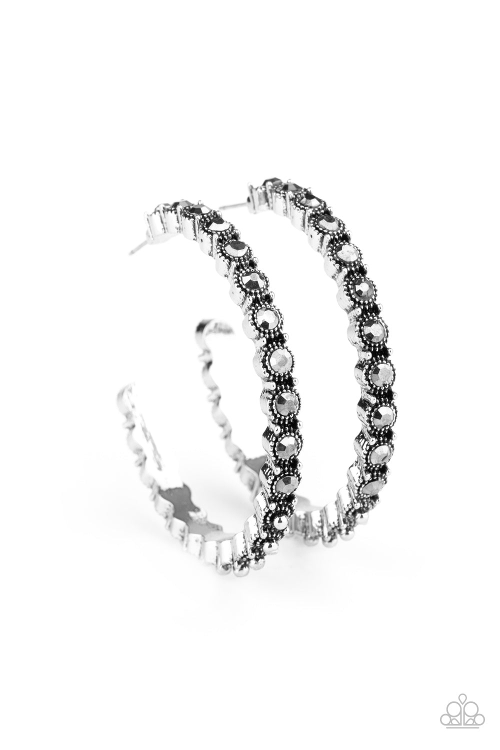 Paparazzi Rhinestone Studded Sass - Silver Hoop Earrings - A Finishing Touch 