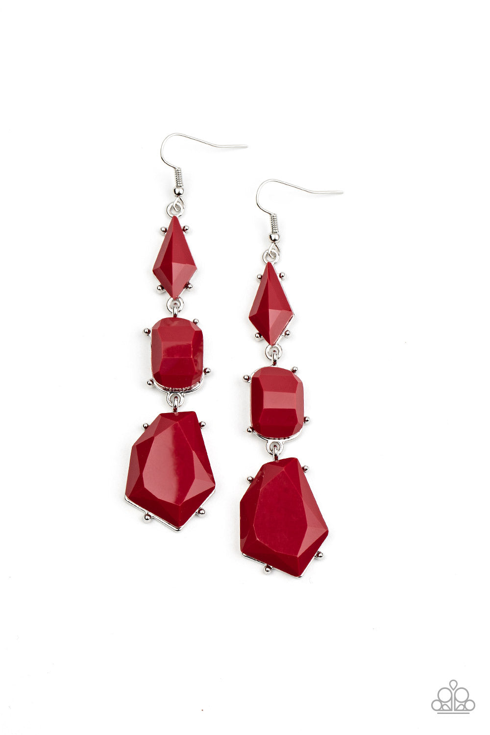Red Dangle Earrings - Paparazzi Geo Getaway - Red Earrings Paparazzi jewelry image