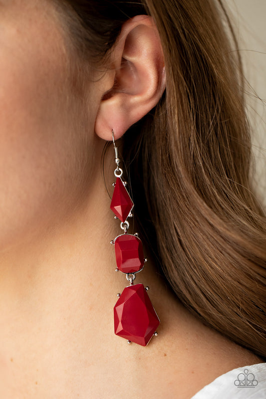 Red Dangle Earrings - Paparazzi Geo Getaway - Red Earrings Paparazzi jewelry image