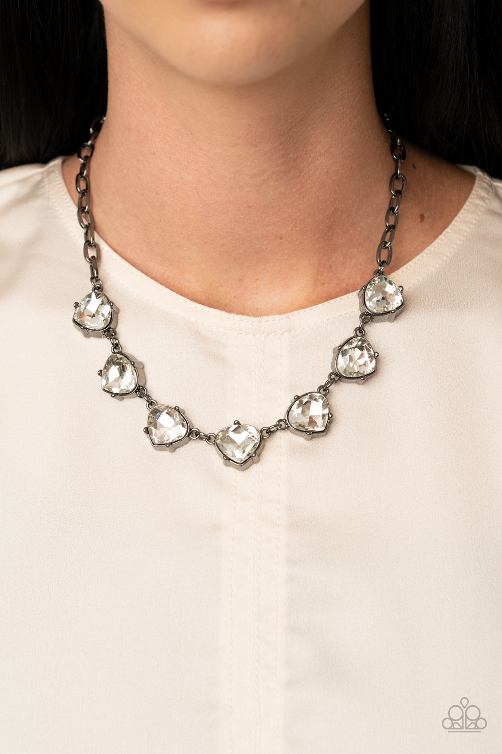 Paparazzi Star Quality Sparkle Gunmetal Rhinestone Necklace - December 2020 Life Of The Party Exclusive - A Finishing Touch 