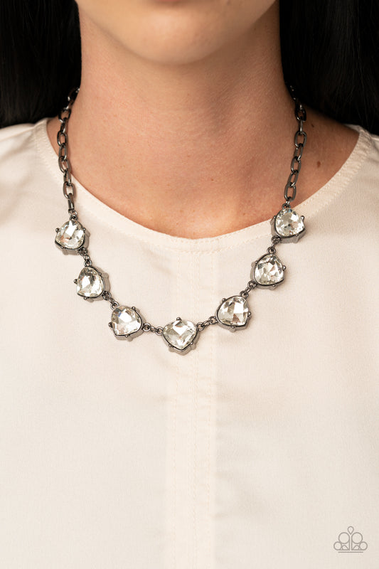 Paparazzi Star Quality Sparkle Gunmetal Rhinestone Necklace - December 2020 Life Of The Party Exclusive - A Finishing Touch