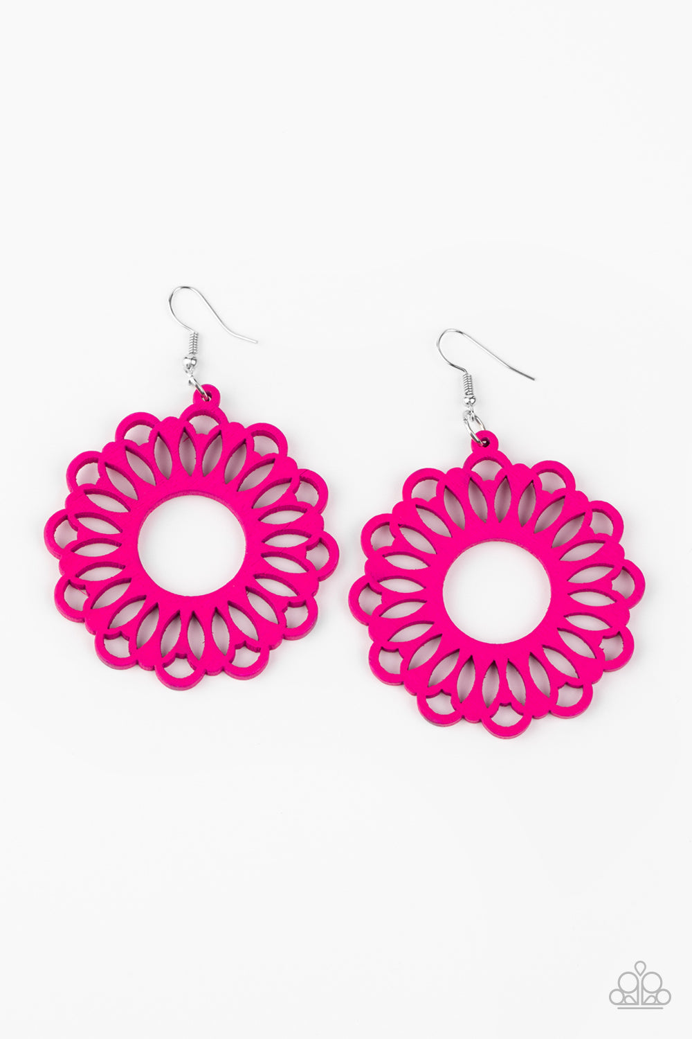 Paparazzi Dominican Daisy - Pink Wooden Peacock Earrings - A Finishing Touch 