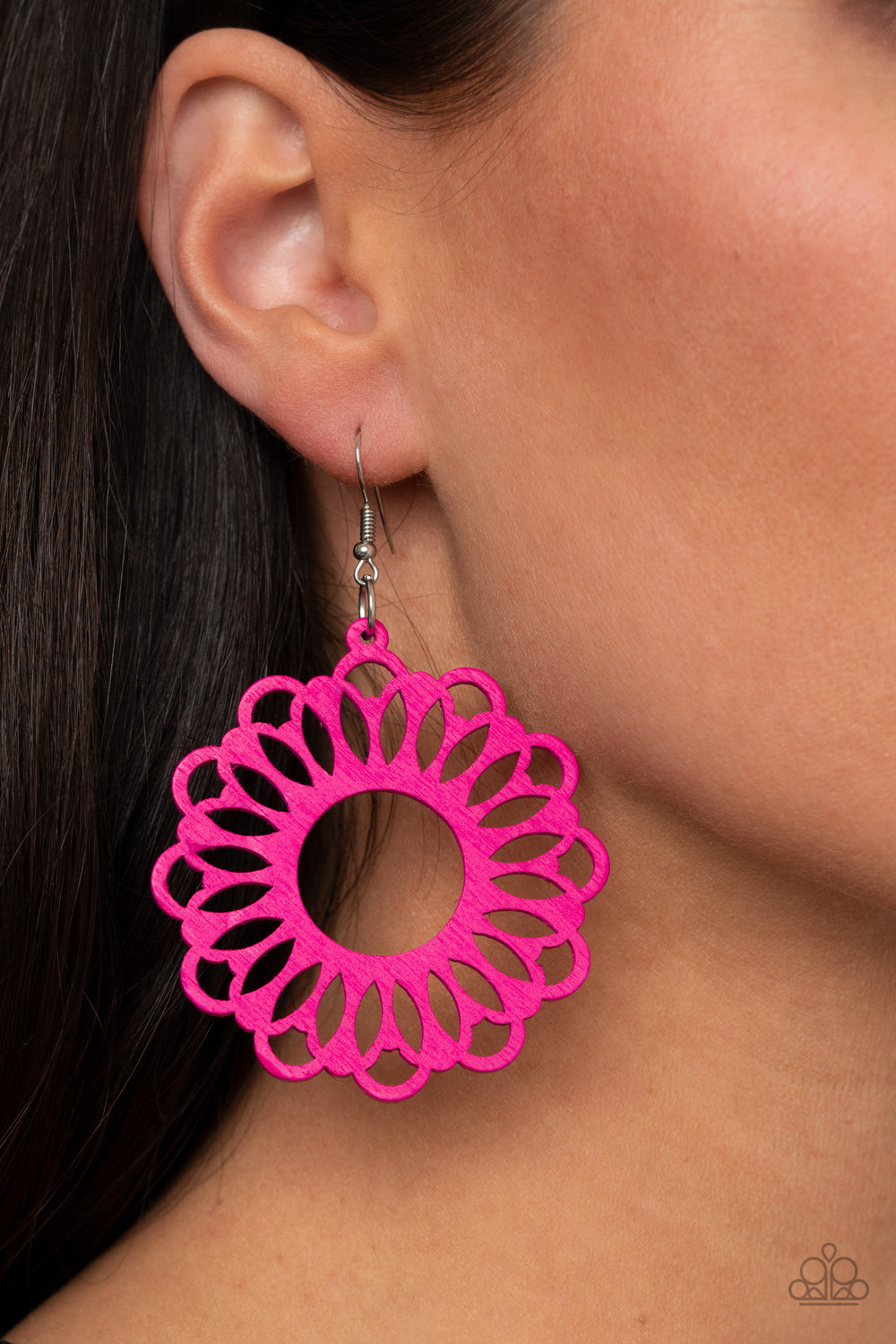 Paparazzi Dominican Daisy - Pink Wooden Peacock Earrings - A Finishing Touch 