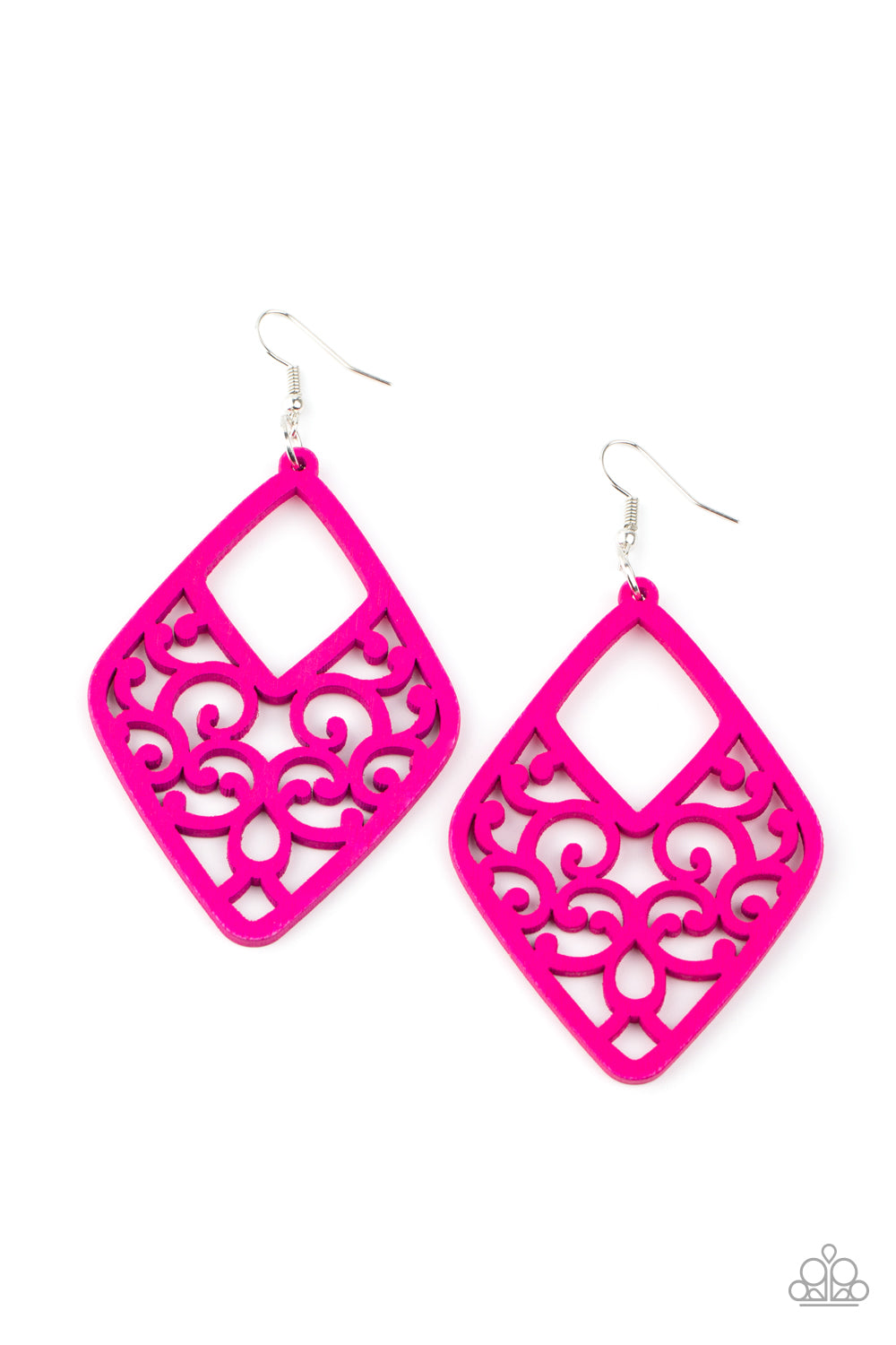 Paparazzi VINE For The Taking - Pink Wooden Earrings - A Finishing Touch 