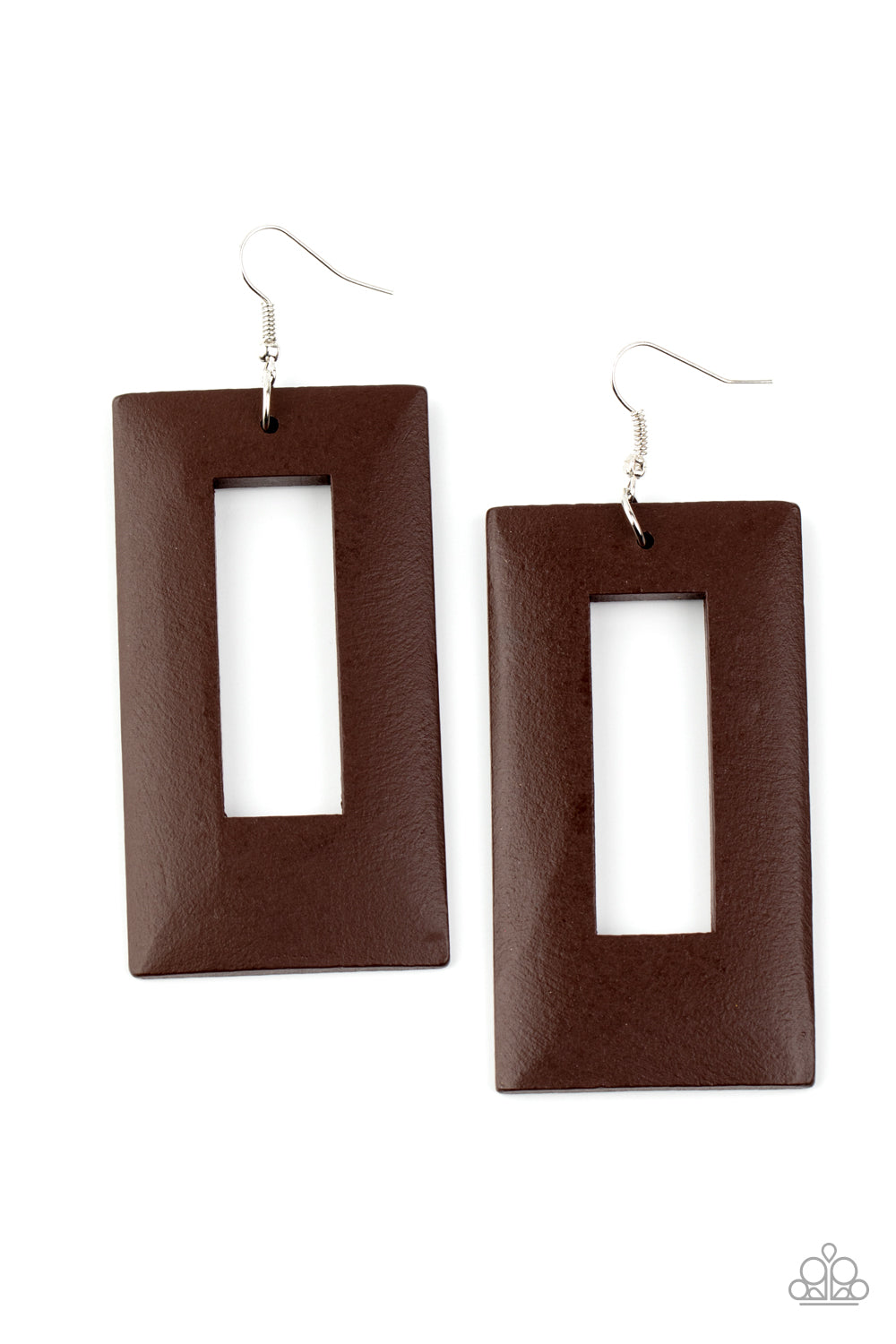 Paparazzi Totally Framed - Brown Wooden Earrings - A Finishing Touch Jewelry
