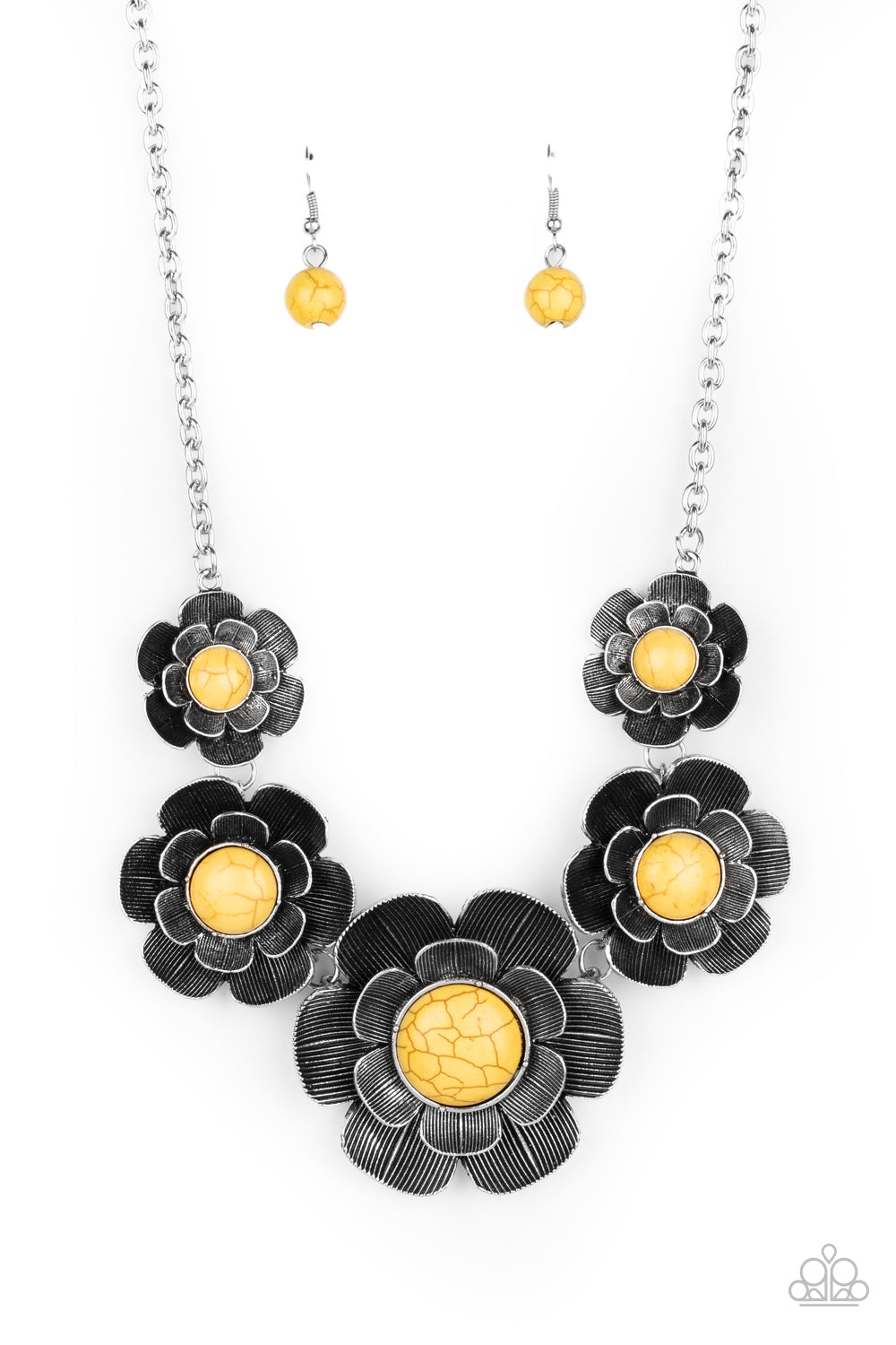 Paparazzi Bountiful Badlands - Yellow Petal Bloom Necklace - A Finishing Touch 