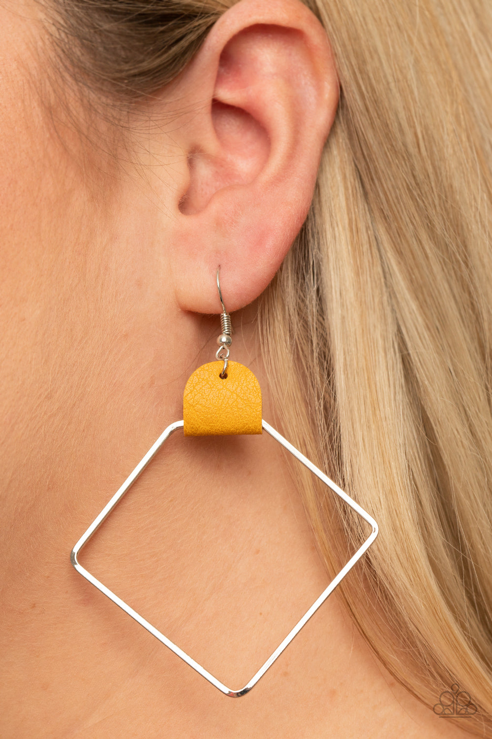 Paparazzi Friends of a LEATHER - Yellow Earrings - A Finishing Touch 
