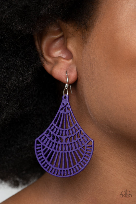 Paparazzi Tropical Tempest - Purple Wooden Earrings - A Finishing Touch 