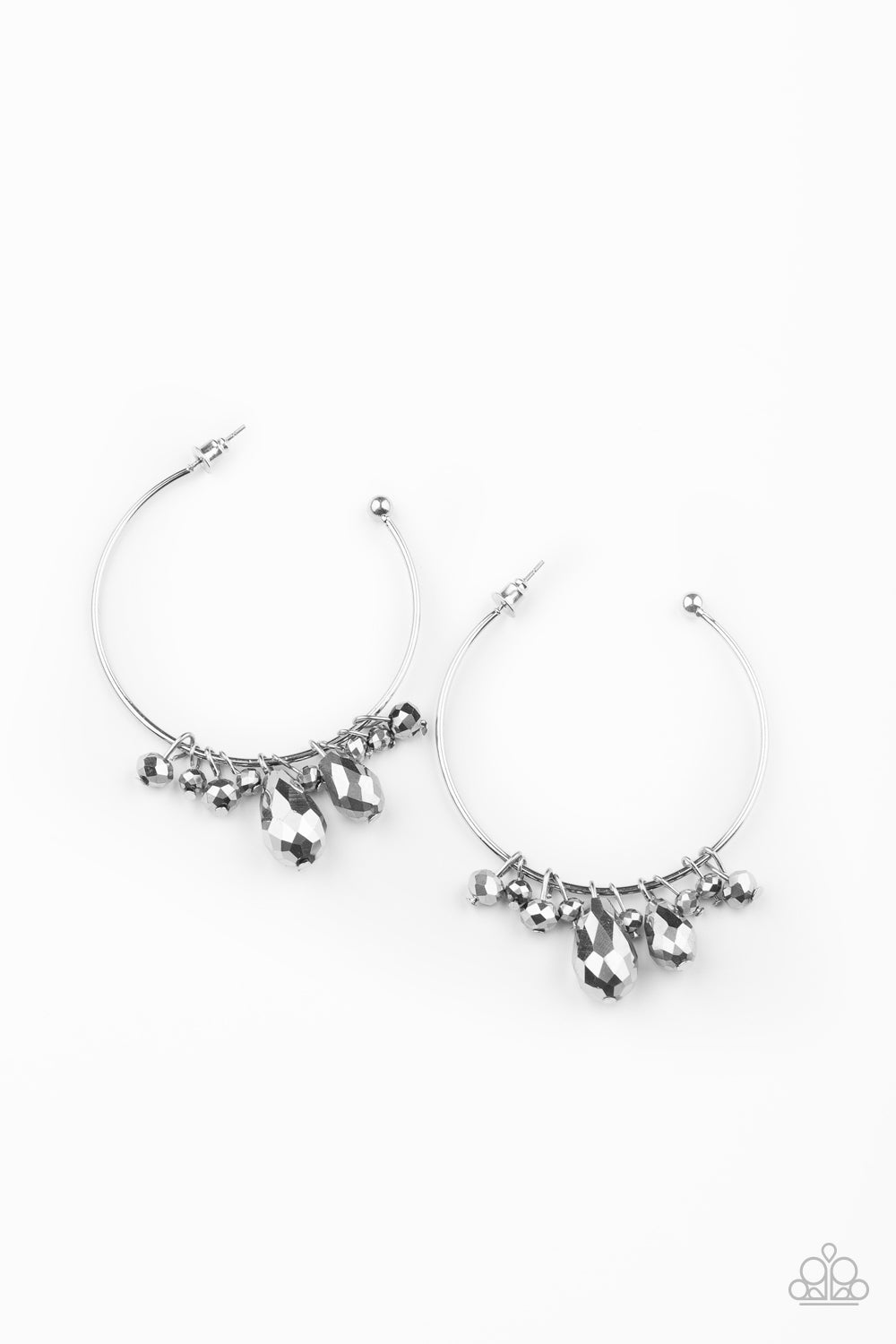 Paparazzi Dazzling Downpour - Silver Iridescent Earrings - A Finishing Touch 