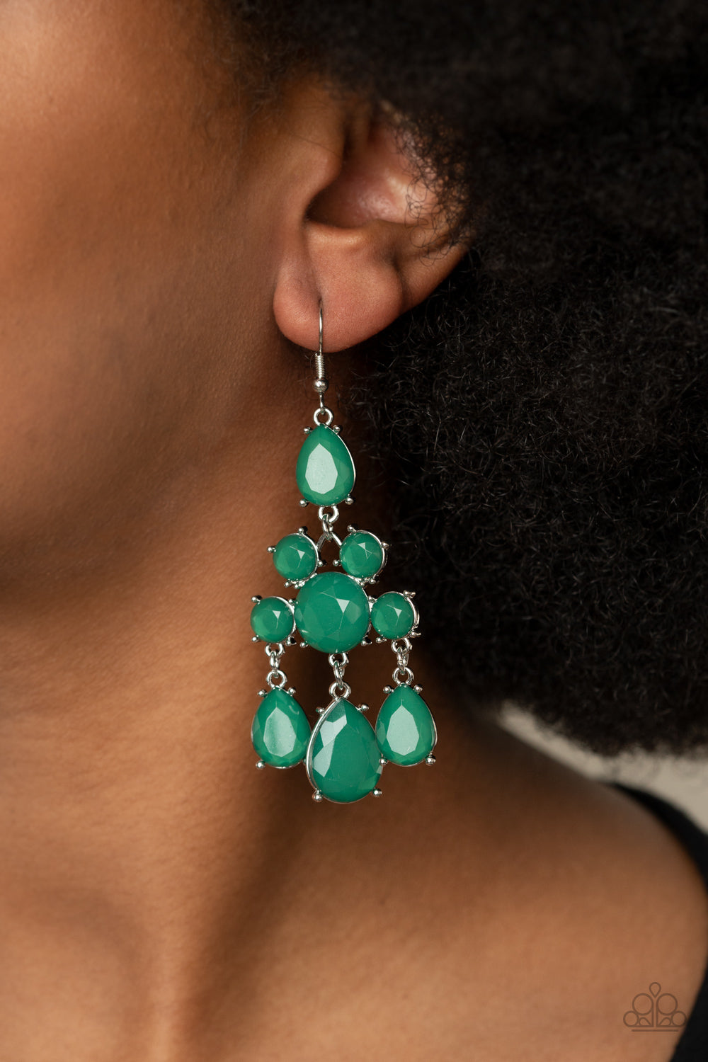 Paparazzi Afterglow Glamour - Green Earrings - A Finishing Touch 