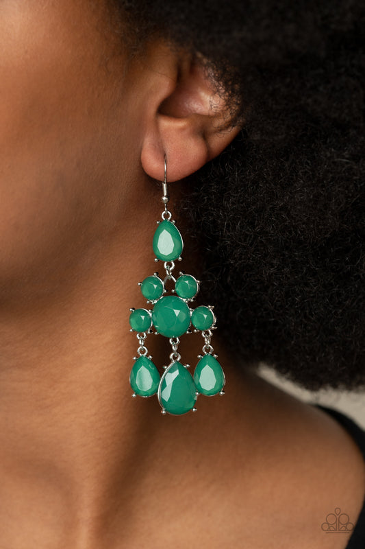 Paparazzi Afterglow Glamour - Green Earrings - A Finishing Touch 