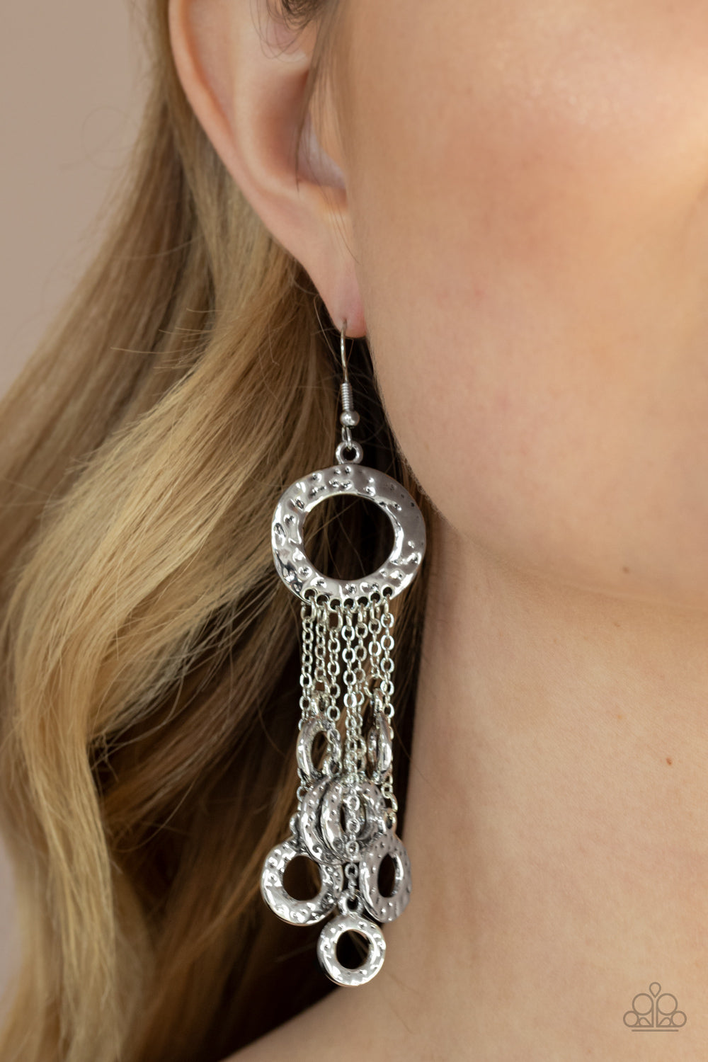 Dangle Earrings - Paparazzi Right Under Your NOISE - Silver Earrings Paparazzi jewelry image