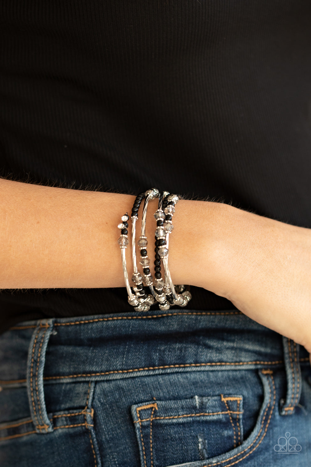 Paparazzi Head-Turning Twinkle - Black Bracelet - A Finishing Touch Jewelry