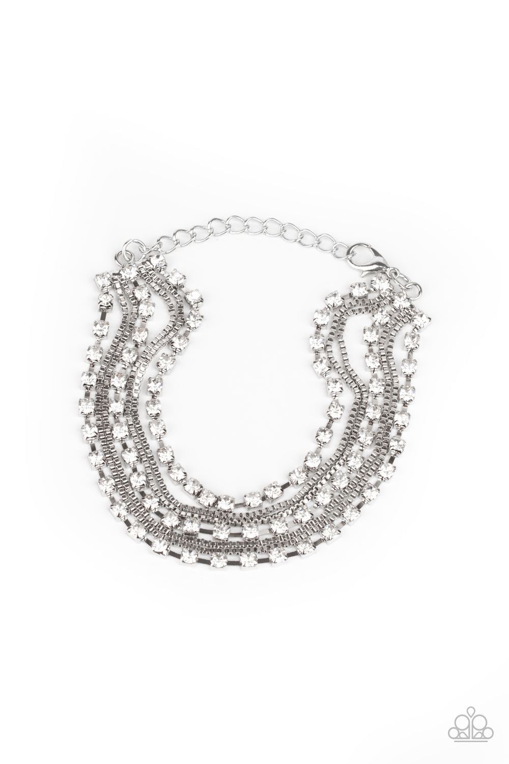 Paparazzi Thats a Smash! - White Rhinestone Bracelet - A Finishing Touch Jewelry