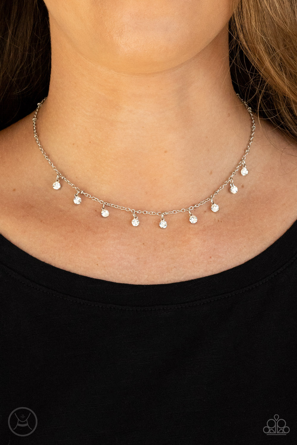 Silver Choker Necklace - Paparazzi Dainty Diva - White Choker Paparazzi jewelry image