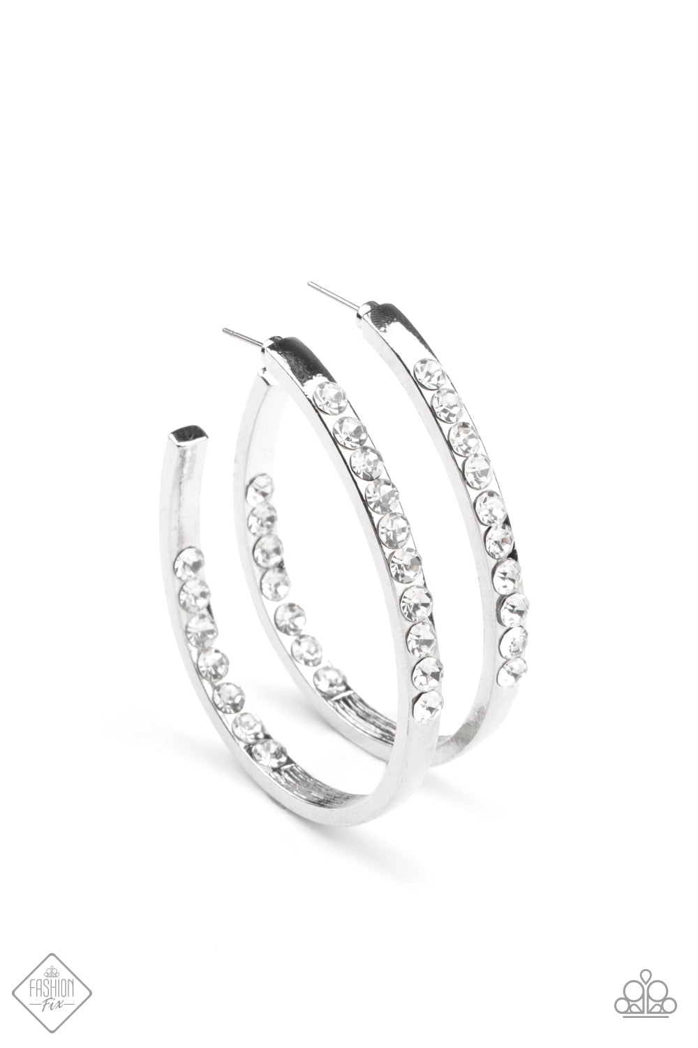Paparazzi Borderline Brilliance - White Hoop Earrings - A Finishing Touch 