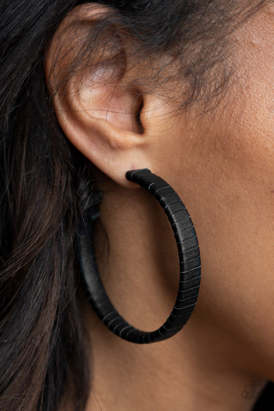 Paparazzi Leather-Clad Legend - Black Earrings - A Finishing Touch Jewelry