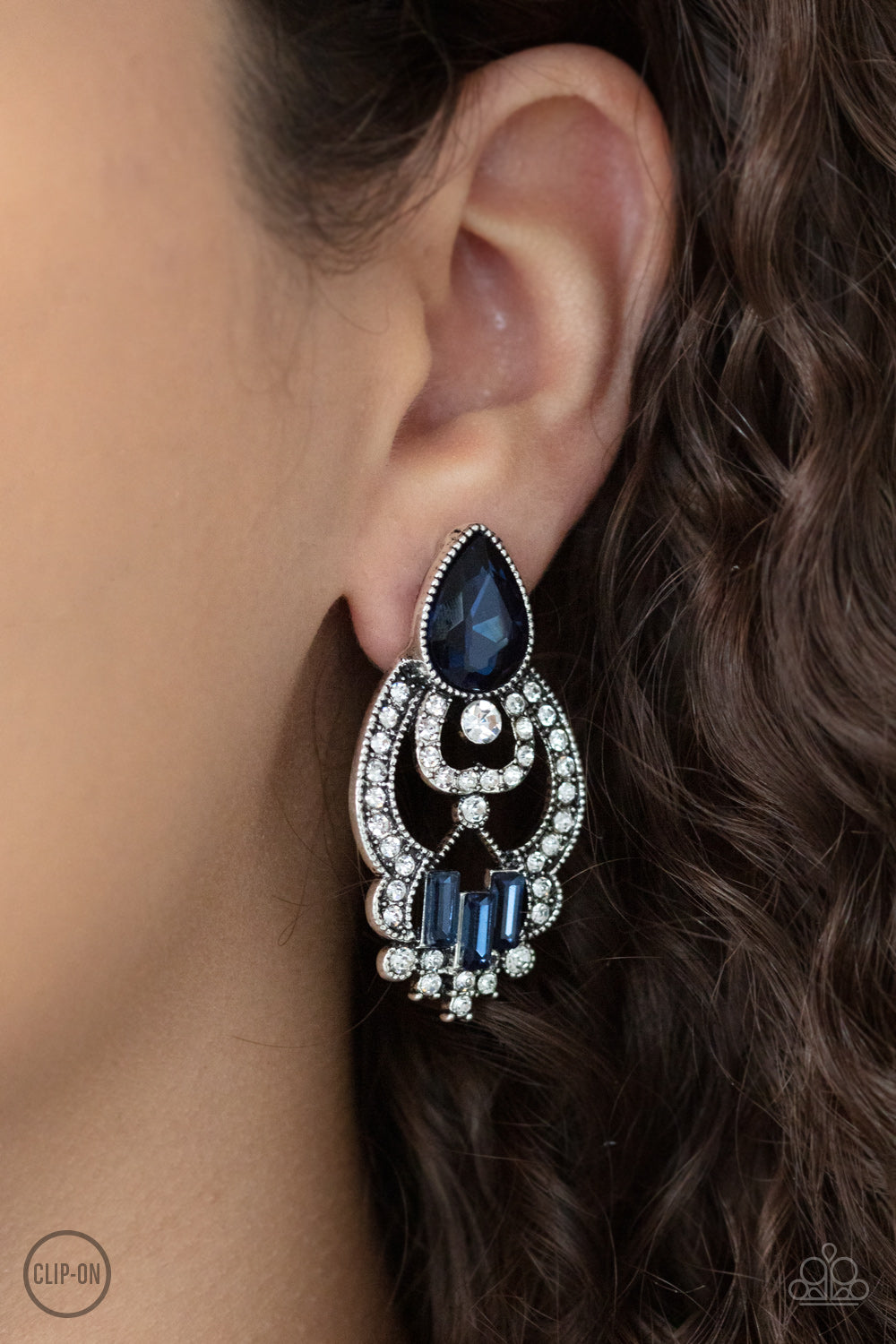 Paparazzi Glamour Gauntlet - Blue Clip-on Earrings - A Finishing Touch Jewelry