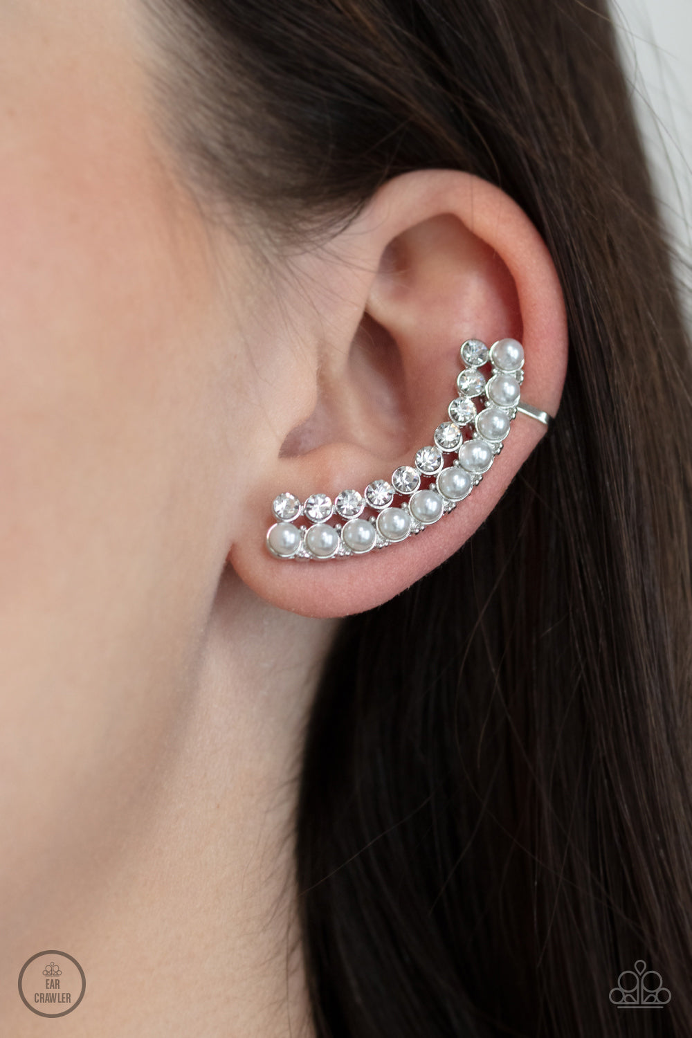 Paparazzi Doubled Down On Dazzle - White Ear Crawlers - A Finishing Touch Jewelry