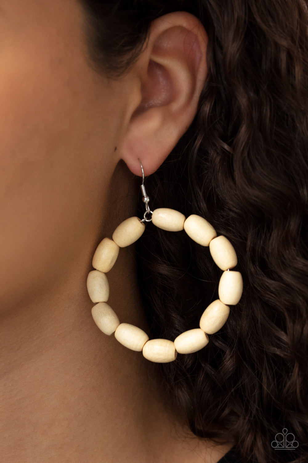 Paparazzi Living The WOOD Life - White Earrings - A Finishing Touch Jewelry