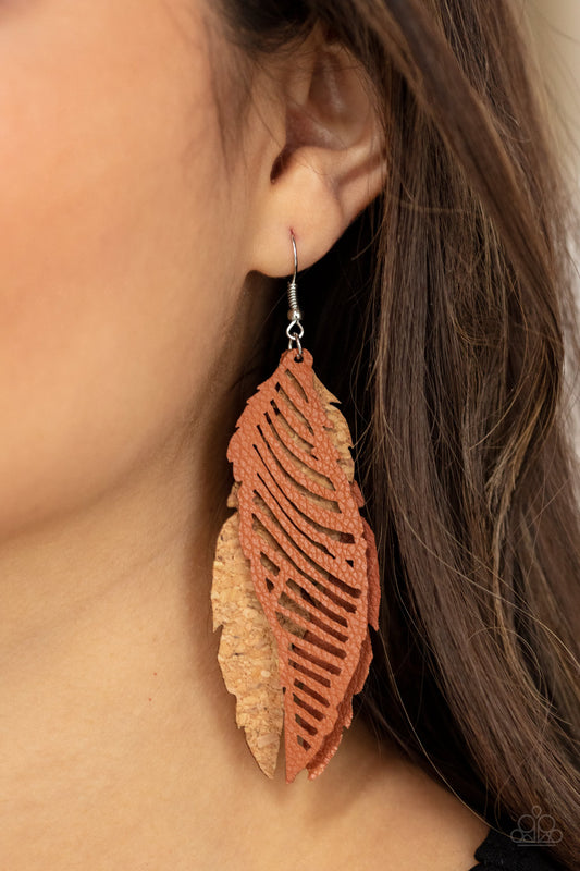 Paparazzi WINGING Off The Hook - Brown Earrings - A Finishing Touch Jewelry