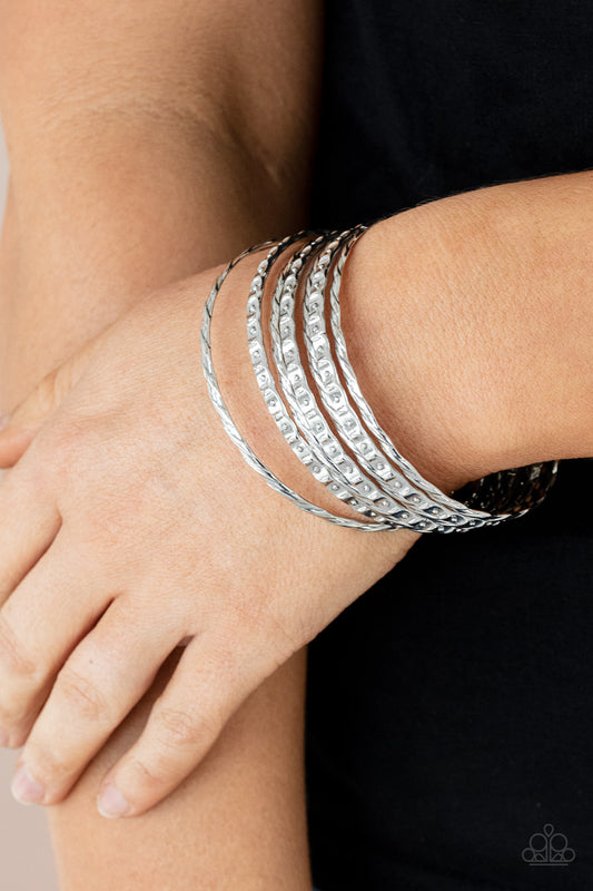 Paparazzi Back-To-Back Stacks - Silver Bracelet - A Finishing Touch Jewelry
