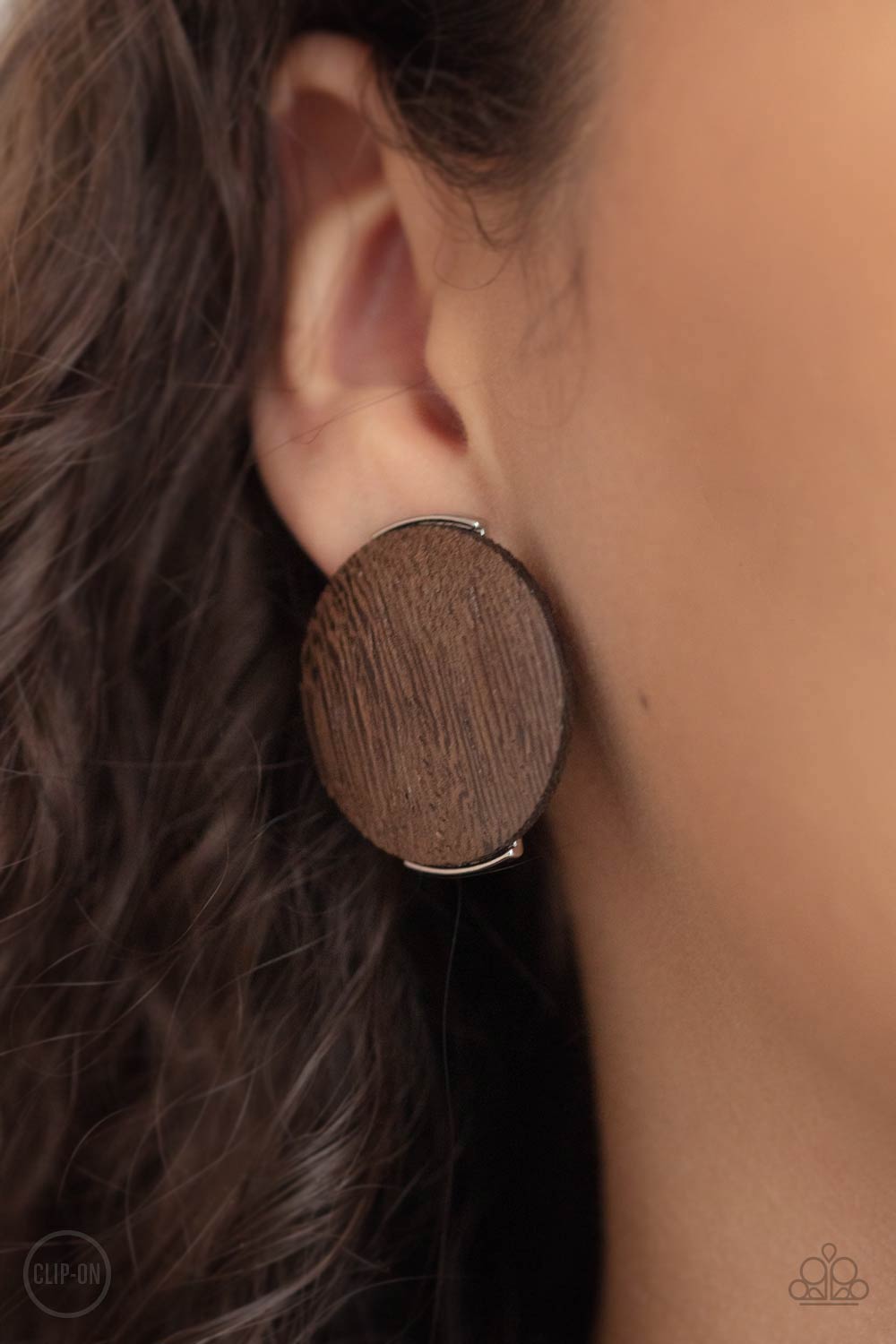 Paparazzi WOODWORK It - Brown Clip-On Earrings - A Finishing Touch Jewelry