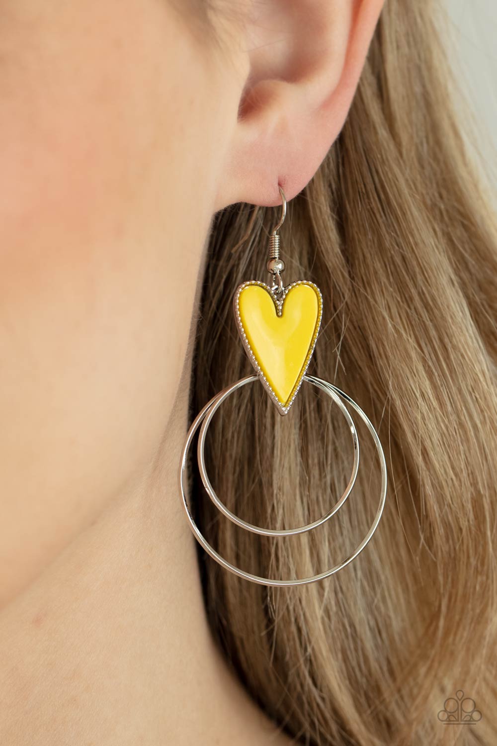 Paparazzi Happily Ever Hearts - Yellow Earrings - A Finishing Touch Jewelry