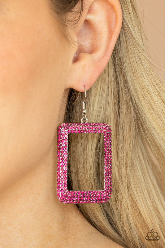 Paparazzi World FRAME-ous - Pink Earrings - A Finishing Touch Jewelry