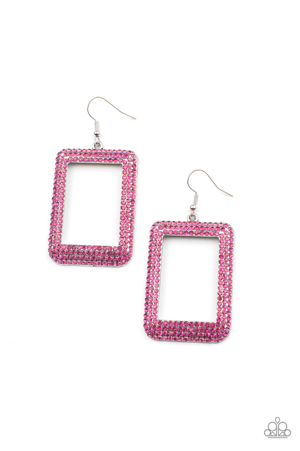 Paparazzi World FRAME-ous - Pink Earrings - A Finishing Touch Jewelry