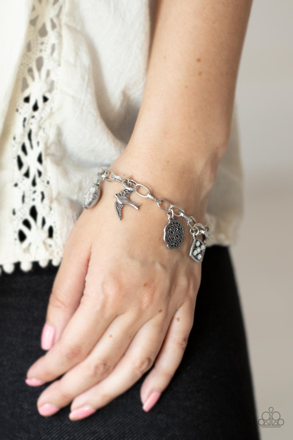 Paparazzi Fancifully Flighty - White Bracelet - A Finishing Touch Jewelry