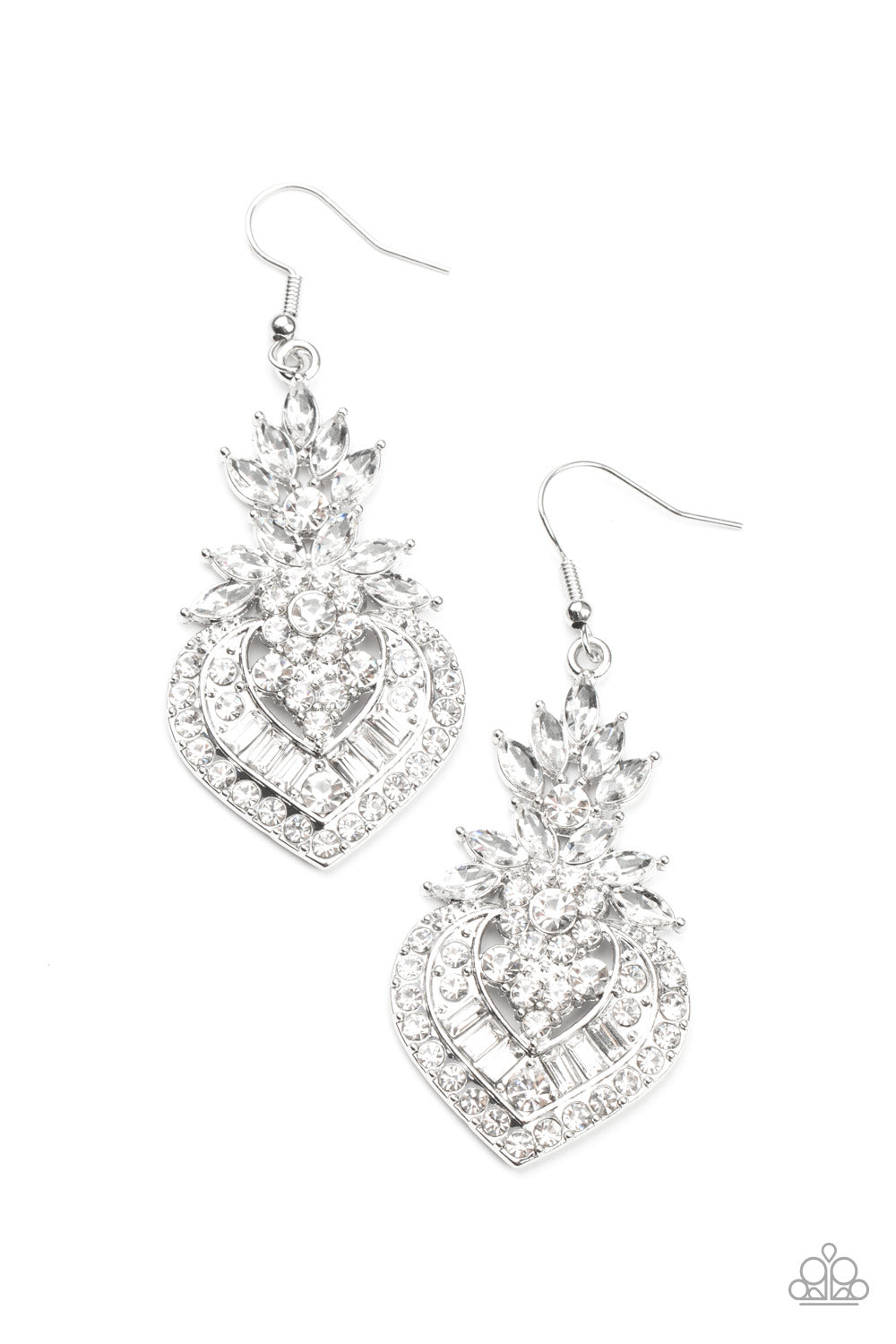 Paparazzi Royal Hustle - White Earrings - August 2021 Life Of The Party Exclusive - A Finishing Touch Jewelry