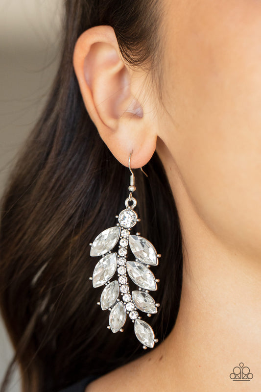 Paparazzi Ice Garden Gala - White Earrings - Jewelry Boutique Earring attaches to a standard fishhook fitting. Sold as one pair of earrings. Paparazzi Accessories are all 100% Lead-Free and Nickel Free. Free Shipping on orders over $75